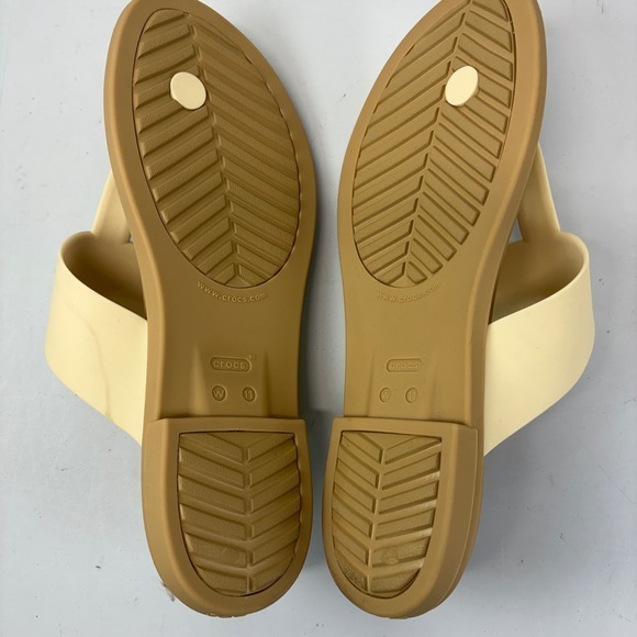 Crocs Tulum Flip Flop Womens 11 Beige Cream Cushioned Footbed Casual Sandals - Picture 7 of 9